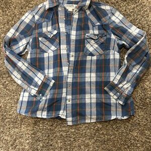 Casual Blue and White Plaid Button Down Shirt